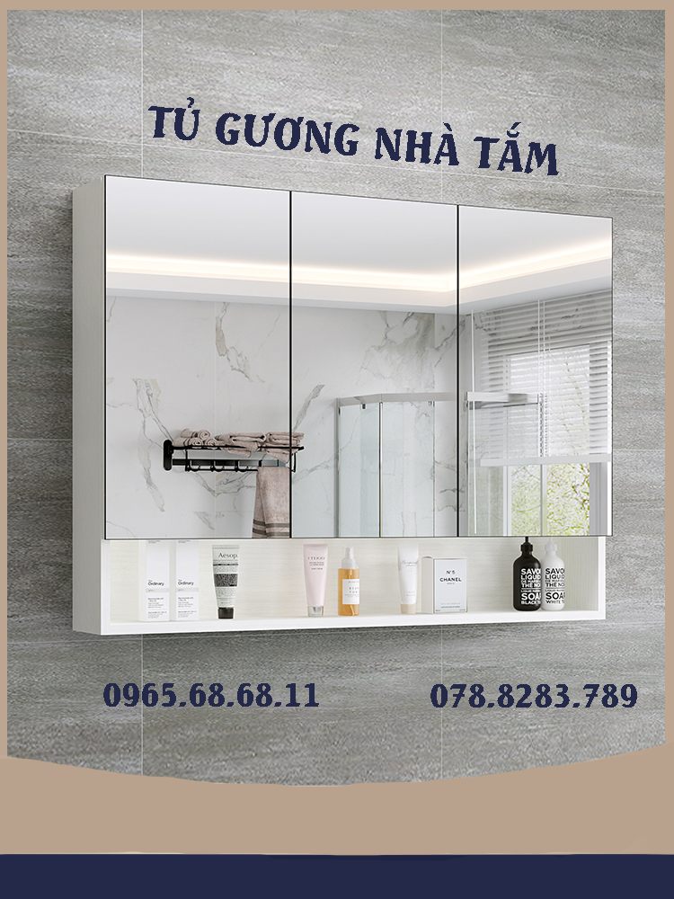 Tủ phòng tắm bằng gỗ nguyên sinh Nordic Storage tích hợp hộp gương nhà vệ sinh với đèn nhà vệ sinh treo tường gương tu guong nha tam bộ tủ gương phòng tắm