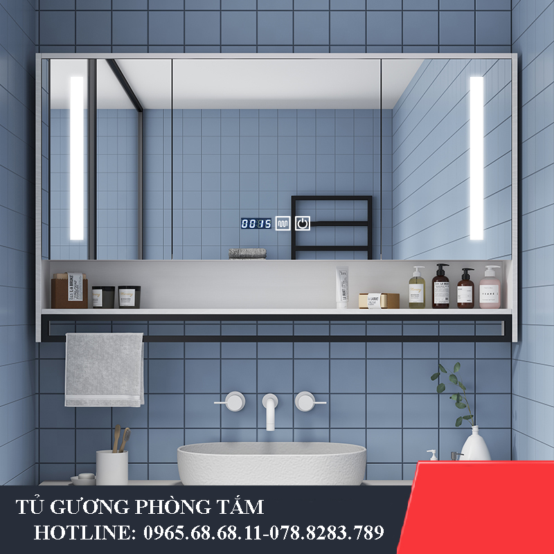 tủ gương wc Tủ gương thông minh treo tường -kiểu gỗ rắn, gương cầm tay với giá đỡ tủ lưu trữ gương phòng tắm tủ kính nhà tắm gương nhà tắm có tủ