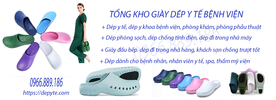 Dép y tế chính hãng siêu nhẹ, chống trơn trượt, thiết kế bao mũi giúp bảo vệ chân và có khe thoáng khí 2 bên