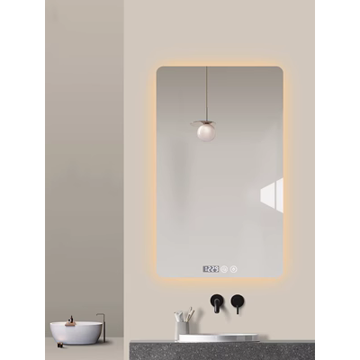 Gương thông minh chống sương mù đèn led lưới gương phòng tắm màu đỏ có đèn phòng tắm màn hình cảm ứng đa chức năng treo tường vuông tùy chỉnh