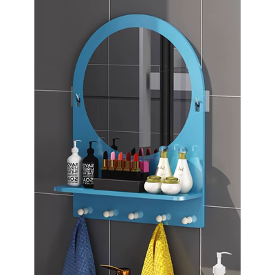 Gương phòng tắm bấm lỗ phòng tắm treo tường kính vệ sinh gương tròn rửa gương trang điểm tủ gương treo tường đơn giản Bắc Âu tủ gương đứng gương đựng đồ trang sức