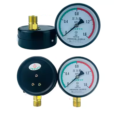 Đồng hồ đo áp suất bình xăng máy nén khí nối trục Y100Z lắp đặt ngang giấy chứng nhận kiểm tra áp suất nước và áp suất không khí Thượng Hải và Chun